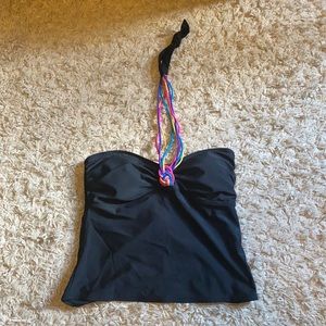Black Tankini Top with Colored Halter Detail Sz L